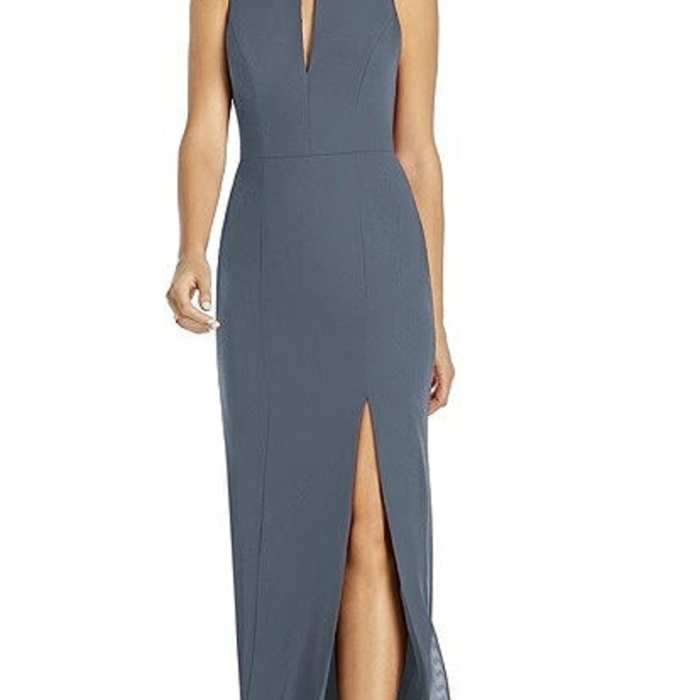 After Six Silver Plunge Maxi Gown with Slit